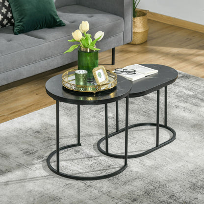 HOMCOM Marble-Effect Nest of Tables in Black and White