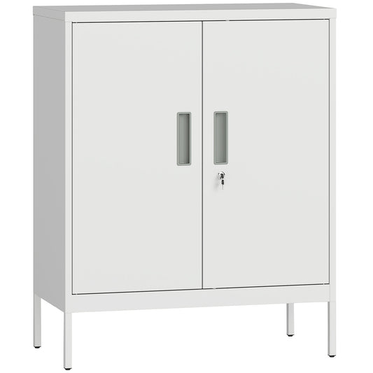 HOMCOM Metal Storage Cabinet with Lock and Adjustable Shelves - White