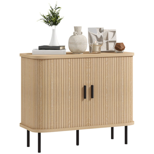 HOMCOM Mid-Century Modern Sideboard Storage Cabinet in Oak Tone