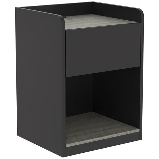 HOMCOM Modern Bedside Table in Black and Grey Wood Effect