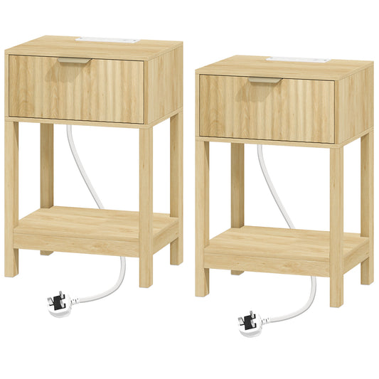 HOMCOM Modern Fluted Nightstand Set of 2 in Oak