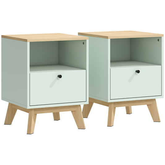 HOMCOM Modern Nightstand Set of 2 in Light Green