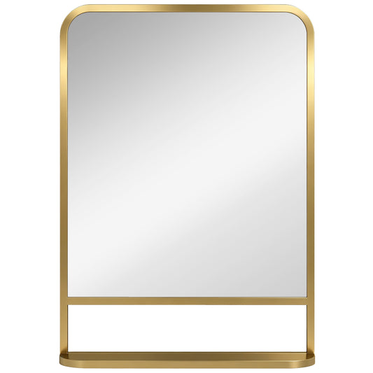 HOMCOM Modern Rectangular Wall Mirror with Storage Shelf in Gold Tone