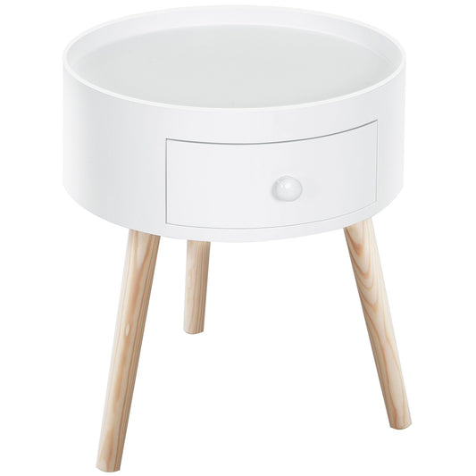 HOMCOM Modern Side Table in White and Natural Wood Colour