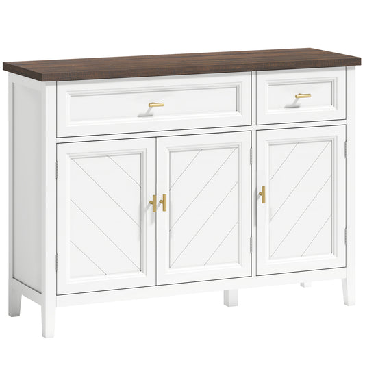 HOMCOM Modern Sideboard with 3 Doors in White and Brown Wood Effect
