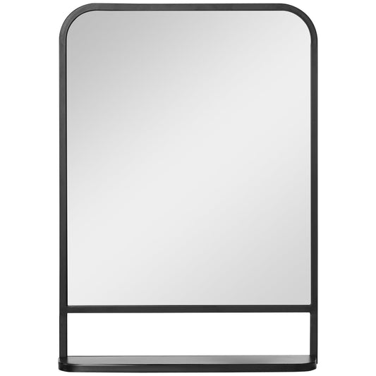 HOMCOM Modern Square Wall Mirror with Storage Shelf in Black
