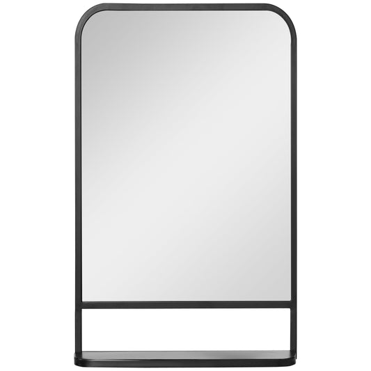 HOMCOM Modern Square Wall Mirror with Storage Shelf in Black