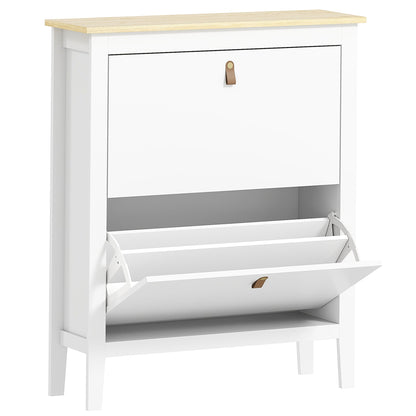 HOMCOM Modern Two-Drawer Shoe Cabinet - White