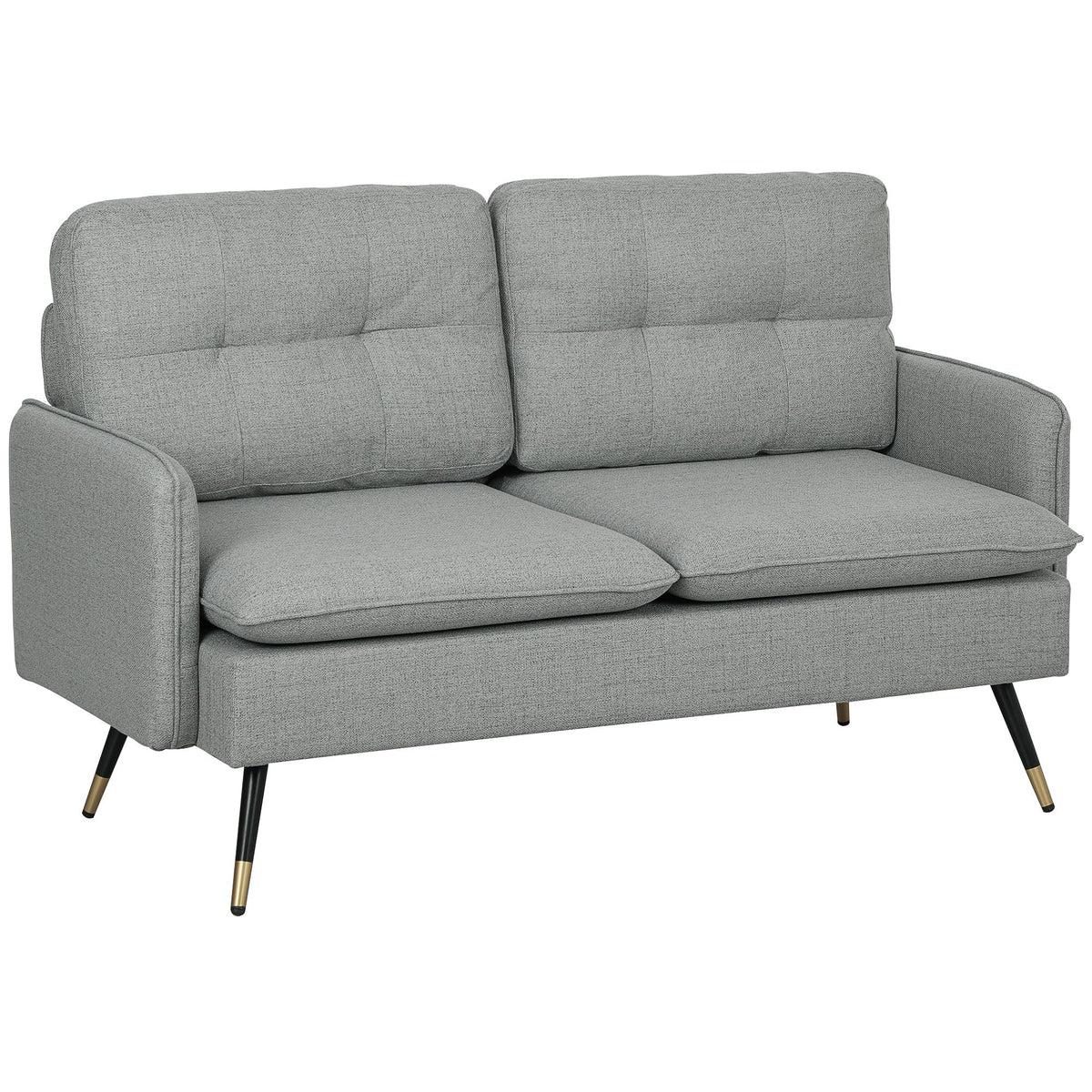 HOMCOM Modern Two Seater Sofa, Button Tufted Loveseat with Cushions and Steel Legs for Living Room, Guest Room, Grey