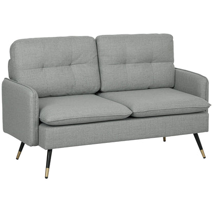 HOMCOM Modern Two Seater Sofa, Button Tufted Loveseat with Cushions and Steel Legs for Living Room, Guest Room, Grey