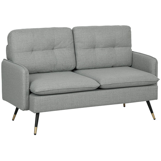 HOMCOM Modern Two Seater Sofa, Button Tufted Loveseat with Cushions and Steel Legs for Living Room, Guest Room, Grey