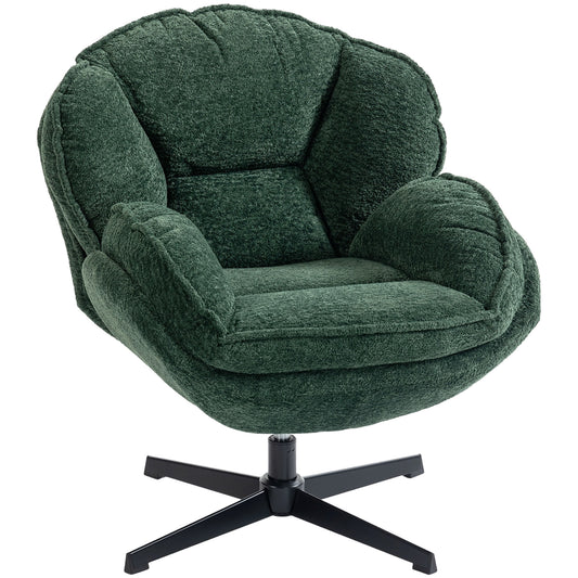 HOMCOM Modern Wingback Accent Chair, Velvet Armchair with Four-Star Base, S-Springs, Swivel, Dark Green
