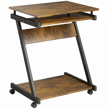 HOMCOM Movable Computer Desk in Rustic Brown