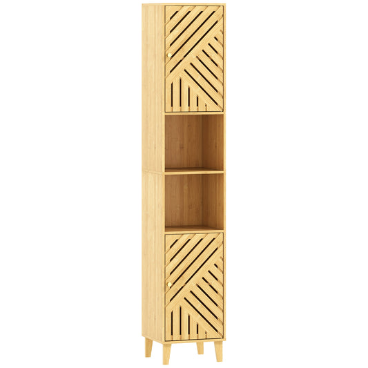 HOMCOM Multi-Storage Bamboo Door Bathroom Cabinet in a Natural Wood Finish