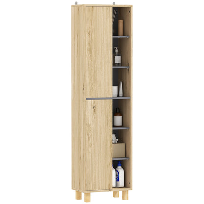 HOMCOM Multi-Storage Slim Bathroom Cabinet in a Natural Wood Finish