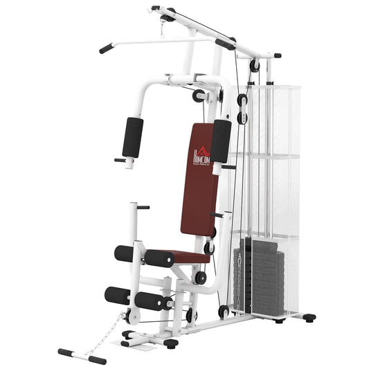HOMCOM Multifunction Home Gym Weight Training Workout Station Fitness Strength Machine, White