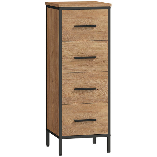 HOMCOM Narrow Bathroom Storage Cabinet with 4 Drawers in Oak