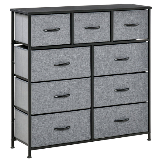 HOMCOM Nine Drawer Fabric Dresser in Black and Grey