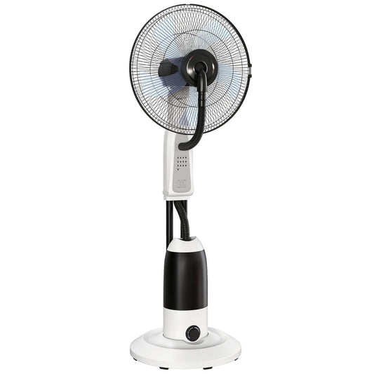 HOMCOM Pedestal Fan with Water Mist Spray 3 Speeds 2.8L Water Tank, White