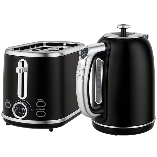 HOMCOM Polished Retro 40-100°C Kettle and Toaster Set - Black