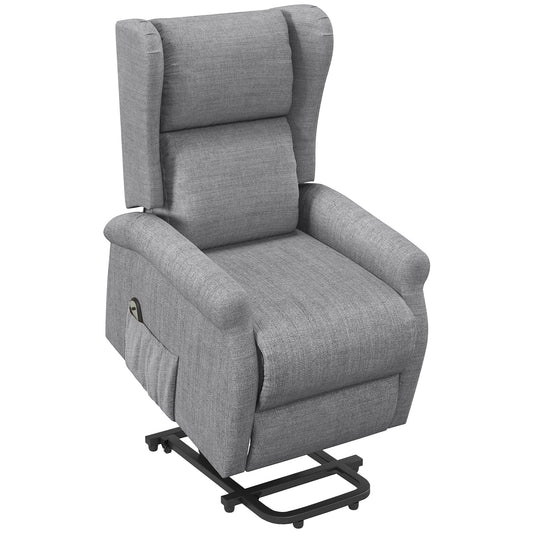 HOMCOM Power Lift Recliner Armchair, Electric Lift Chair for Elderly, Fabric Riser and Reclining Chair with Wingback, Remote Control, Side Pockets, Footrest, for Living Room, Grey