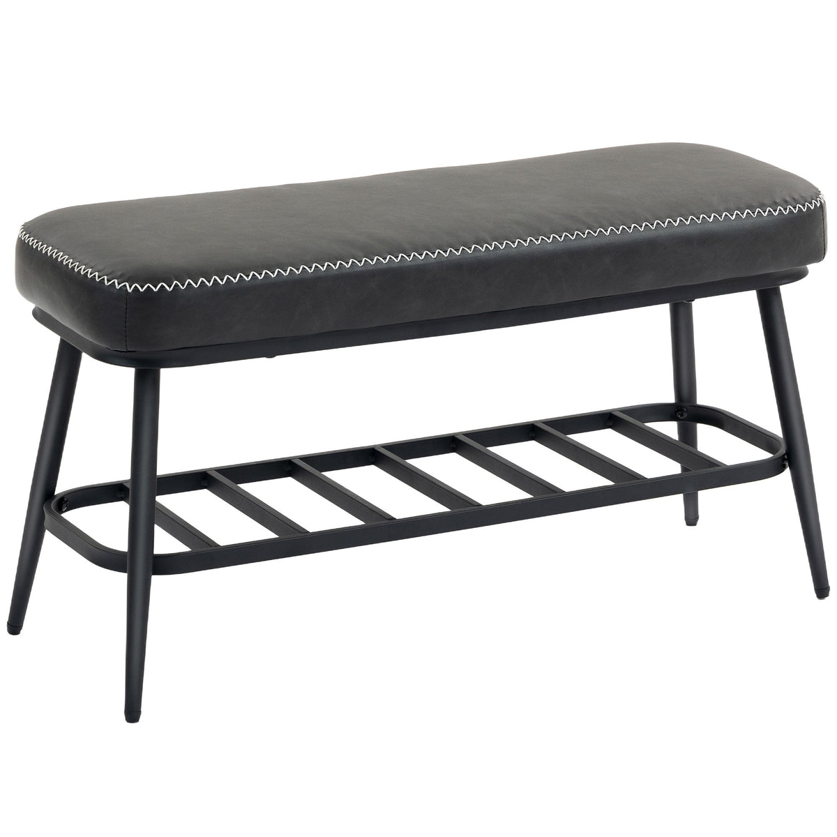 HOMCOM PU Leather Shoe Storage Bench - Charcoal Grey