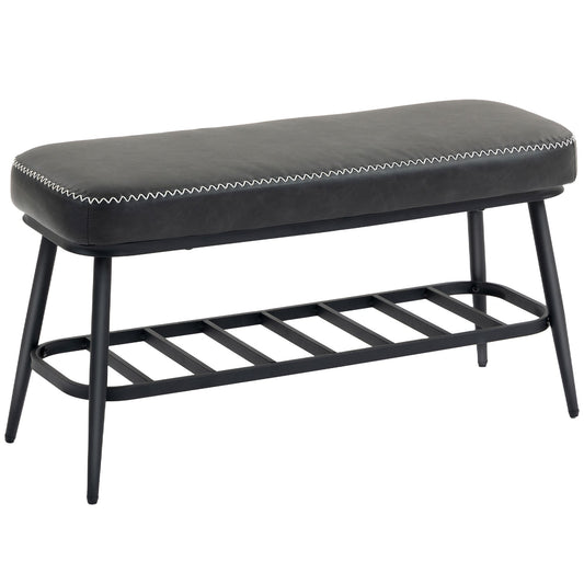 HOMCOM PU Leather Shoe Storage Bench - Charcoal Grey