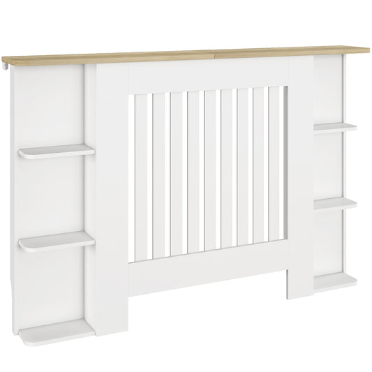 HOMCOM Radiator Cover with Open Storage Shelves, Vertical Slatted Cabinet Shelf Heater Cover for Living Room, Hallway, Medium, White (H: 83 / W: 124 / D: 19 cm)