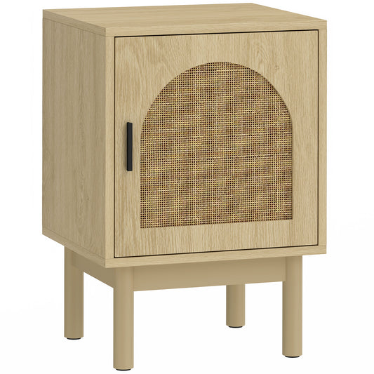 HOMCOM Rattan Bedside Table in Natural Wood