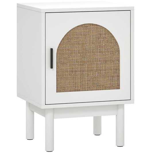 HOMCOM Rattan Bedside Table in White