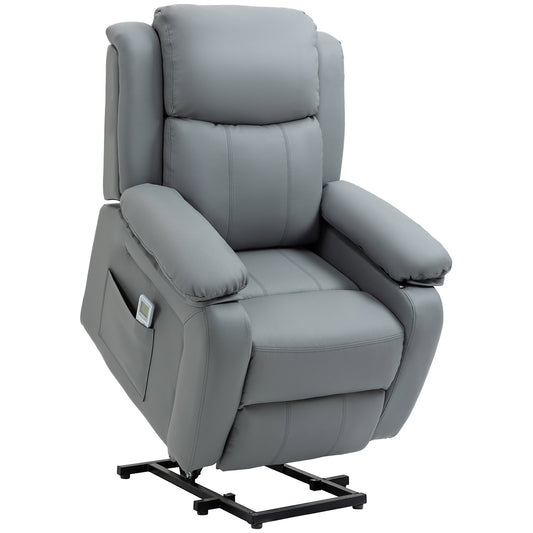 HOMCOM Riser and Recliner Chair with Massage, Heat, Power Lift Recliner Chair for Elderly with Remote Control, Extended Footrest, Dual Side Pockets, Overstuffed Electric Reclining Armchair, Grey