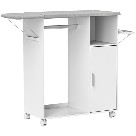 HOMCOM Rolling Ironing Board Cabinet in White