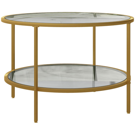HOMCOM Round Coffee Table with Storage in Gold Tone