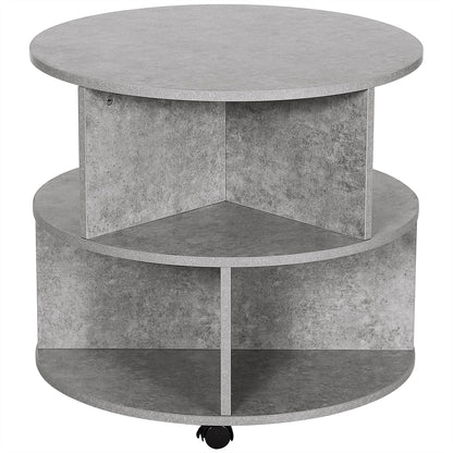 HOMCOM Round Coffee Table with Wheels in Cement Colour