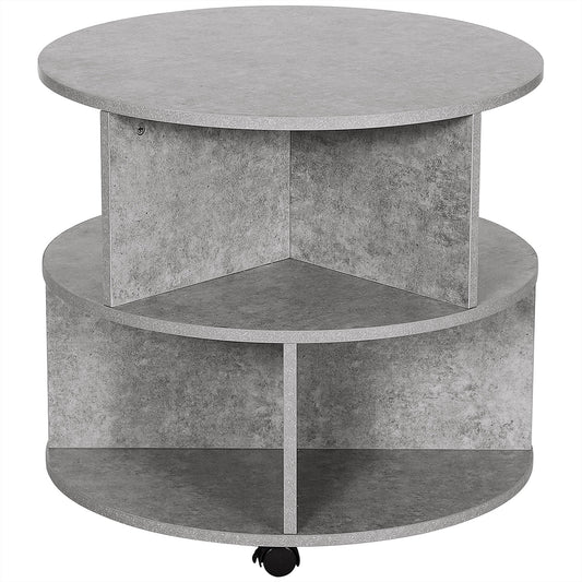 HOMCOM Round Coffee Table with Wheels in Cement Colour