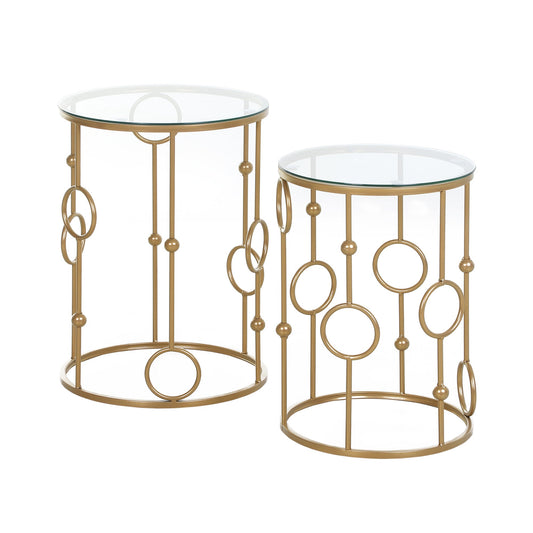 HOMCOM Nesting Round Coffee Table Set of 2 in Gold Tone