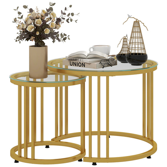 HOMCOM Round Coffee Tables Set of 2 in Gold Tone