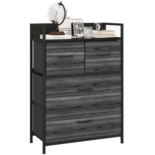 HOMCOM Rustic Chest of Four Fabric Drawers in Black