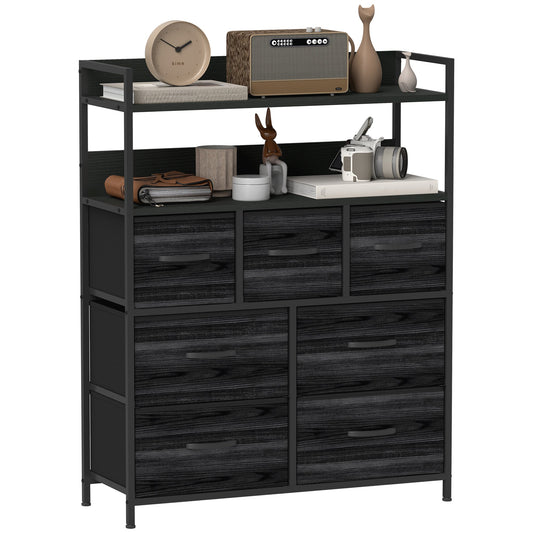 HOMCOM Rustic Chest of Seven Fabric Drawers in Black