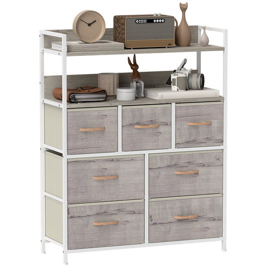 HOMCOM Rustic Chest of Seven Fabric Drawers in a Natural Wood Finish