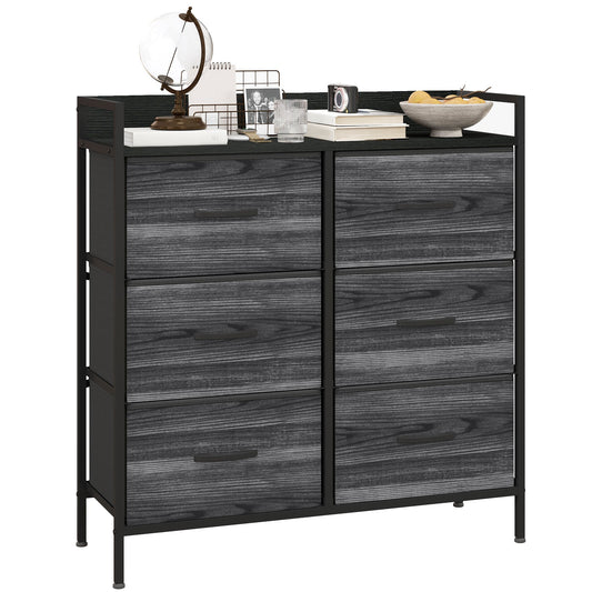 HOMCOM Rustic Chest of Six Fabric Drawers in Black
