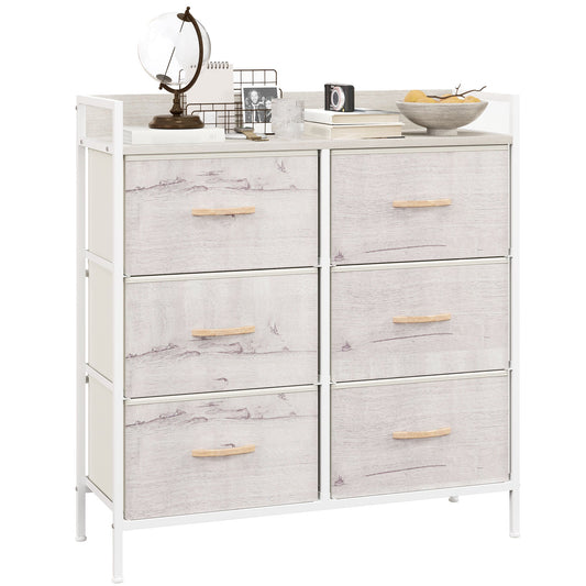 HOMCOM Rustic Chest of Six Fabric Drawers in a Natural Wood Finish