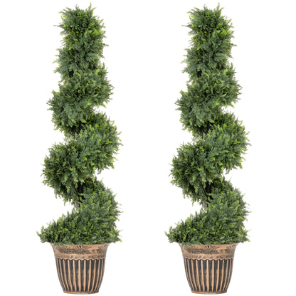 HOMCOM Set of 2 Artificial Plants, Topiary Spiral Cypressd Trees with Pot, for Home Indoor Outdoor Decor, 120cm