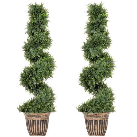 HOMCOM Set of 2 Artificial Plants, Topiary Spiral Cypressd Trees with Pot, for Home Indoor Outdoor Decor, 120cm