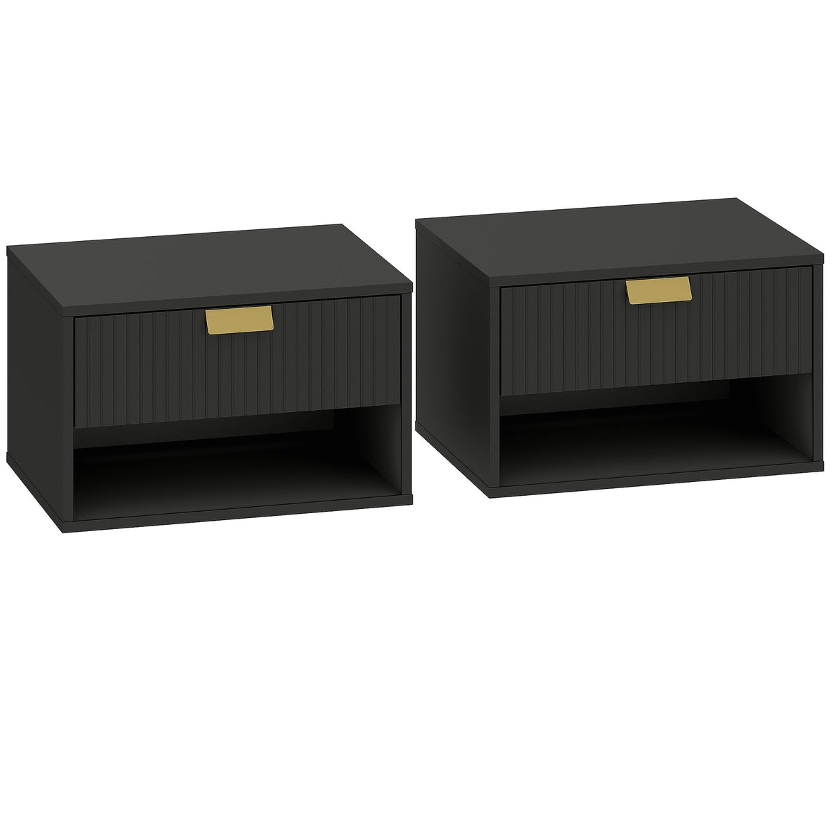 HOMCOM Set of 2 Wall Mounted Nightstands in Black