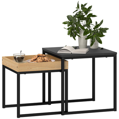 HOMCOM Set of Two Boxy Nesting Tables in Black and Wood-effect