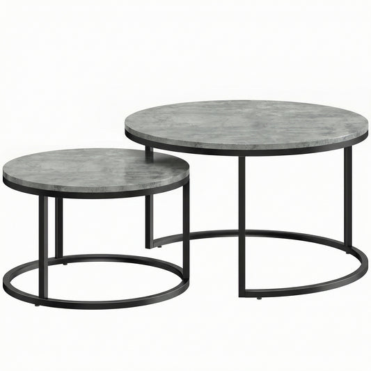 HOMCOM Set of Two Cement-Effect Stacking Tables in Cement Grey