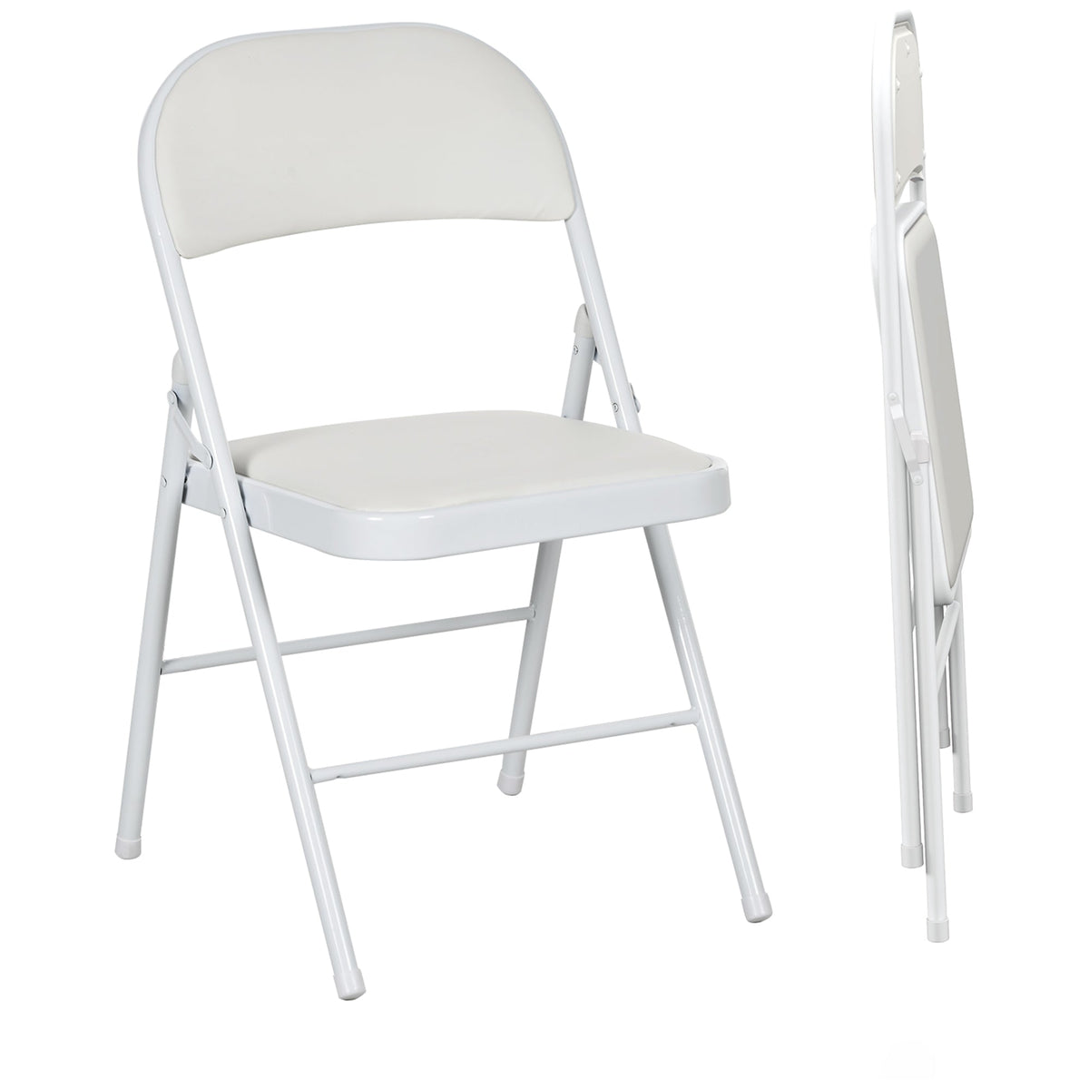 HOMCOM Set of Two Cushioned Folding Chairs in White
