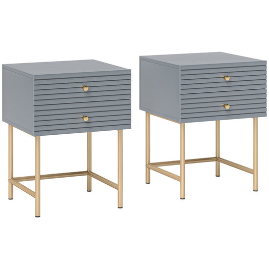HOMCOM Set of Two Elegant Bedside Tables in Grey