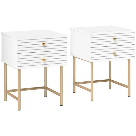 HOMCOM Set of Two Elegant Bedside Tables in White